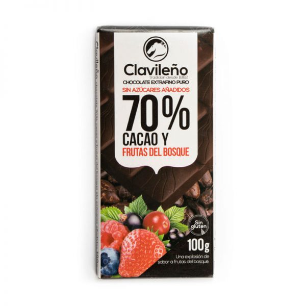 Chocolate Negro 70% cacao con frutas del bosque sin azúcares añadidos